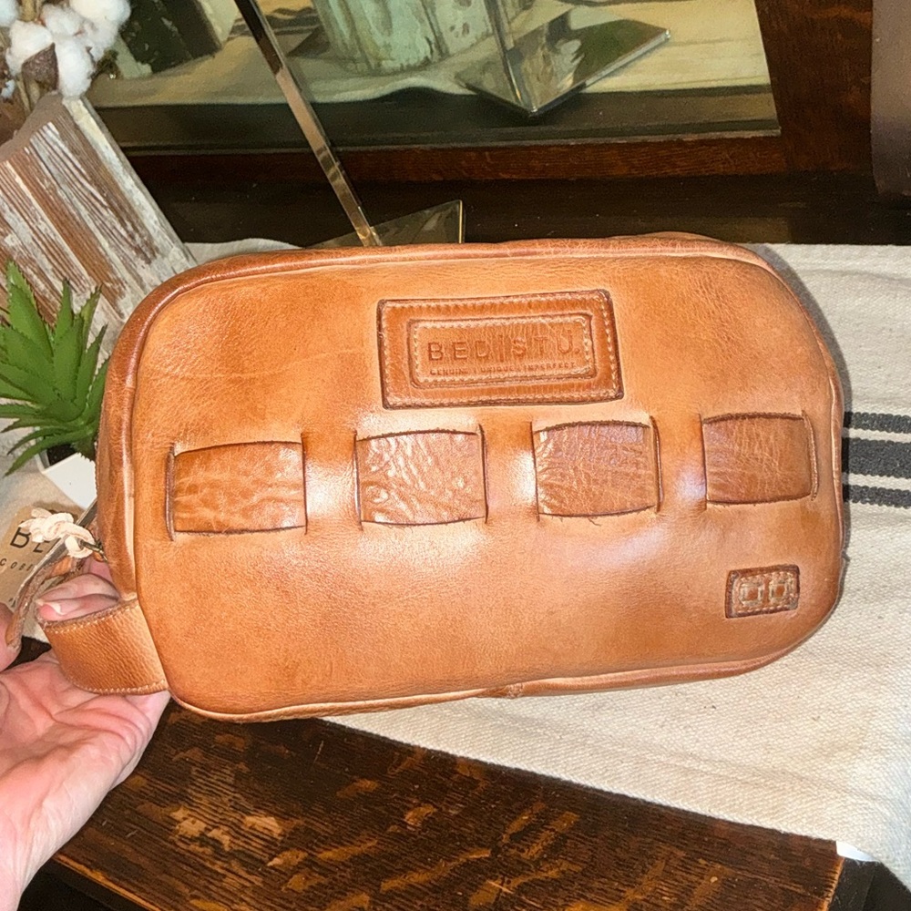 NWT Bed Stu Leather Kip Cosmetic Bag Dopp Kit Carryall Tan DD MSRP $345 - Picture 6 of 15